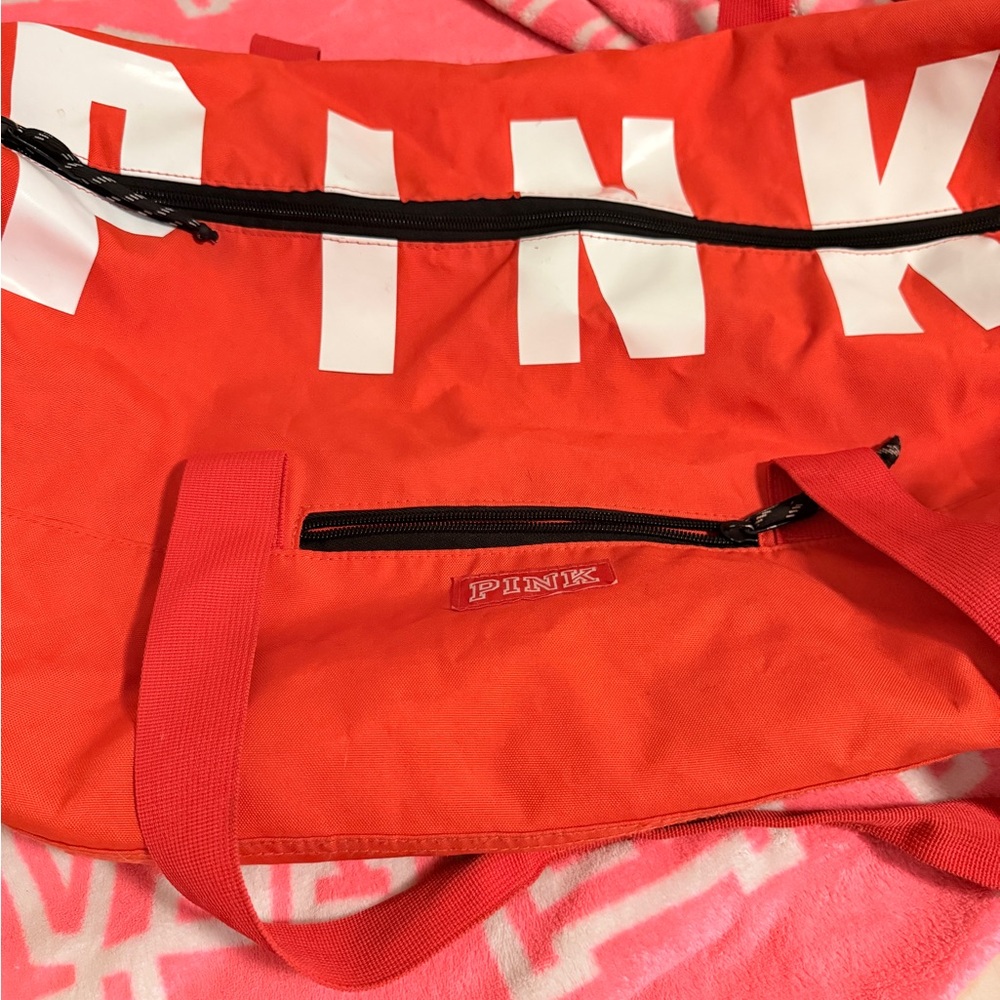 PINK Victoria's Secret Red Travel Bag with Glossy Finish